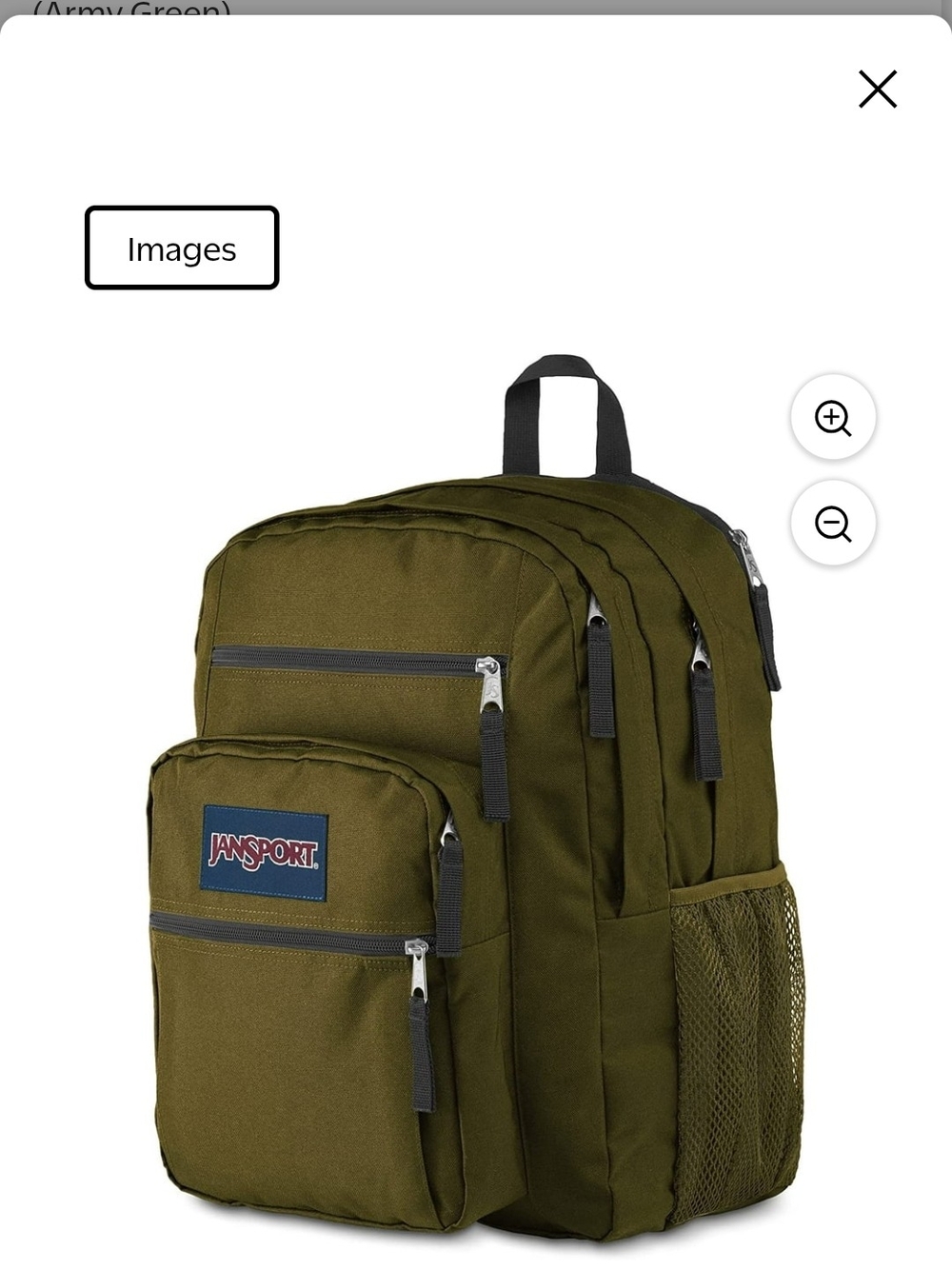 Jansport XL Olive Green Classic Backpack with Front Pockets - Picture 5 of 7